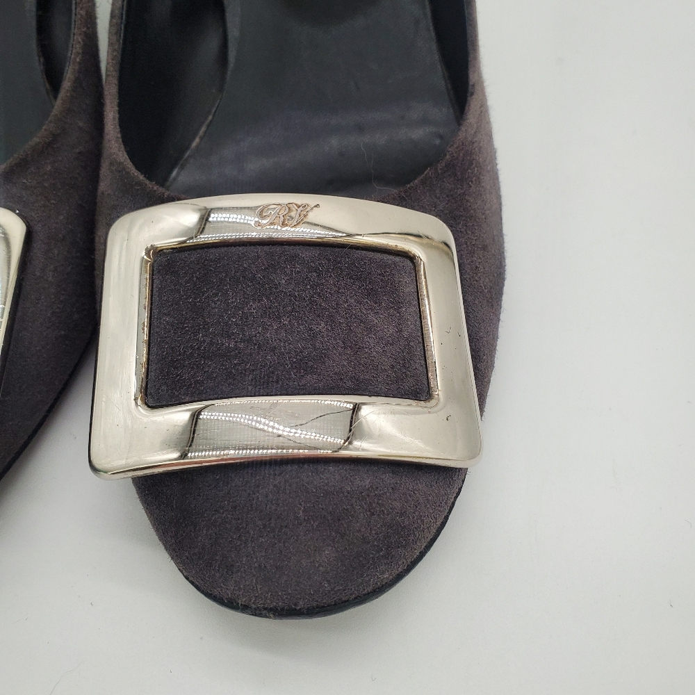 Roger Vivier Trompette Belle Pumps in Grey Suede Heels 38 - Picture 8 of 16